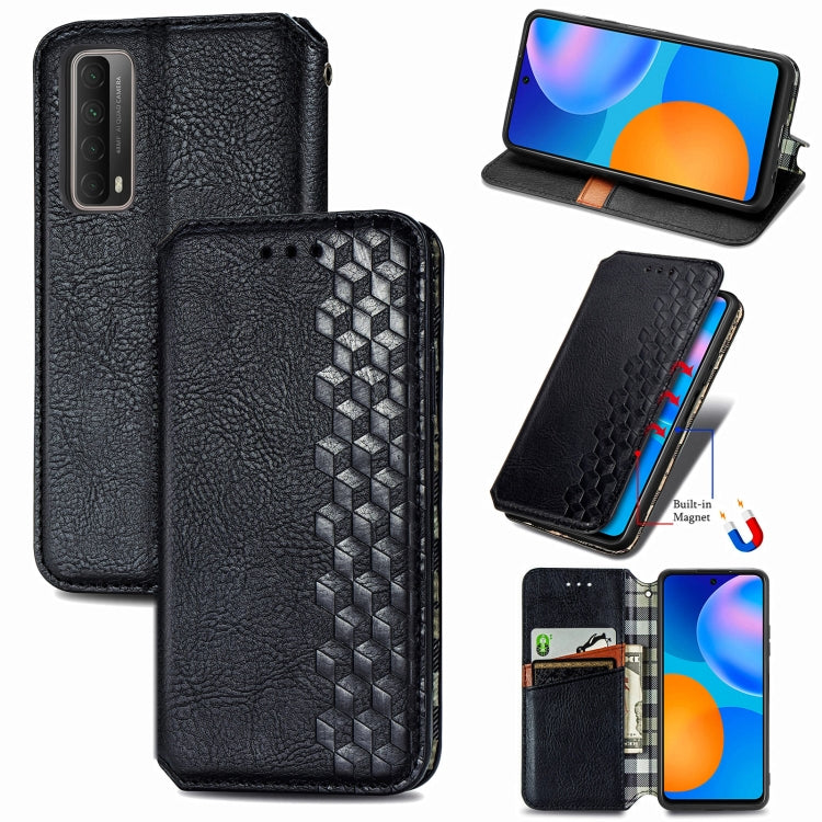 For Huawei P Smart 2021 Cubic Grid Pressed Horizontal Flip Magnetic PU Leather Case with Holder & Card Slots & Wallet