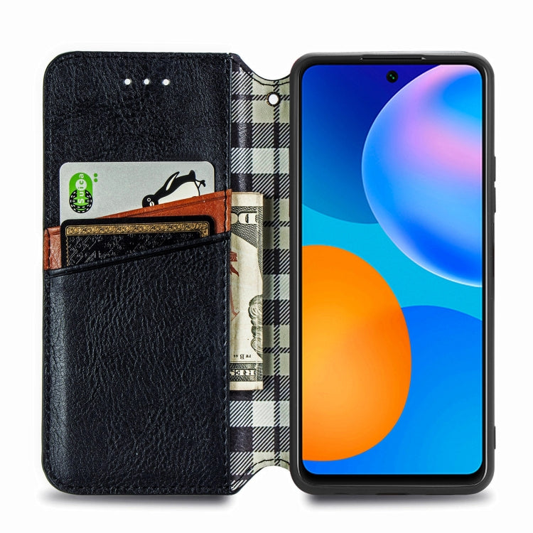 For Huawei P Smart 2021 Cubic Grid Pressed Horizontal Flip Magnetic PU Leather Case with Holder & Card Slots & Wallet