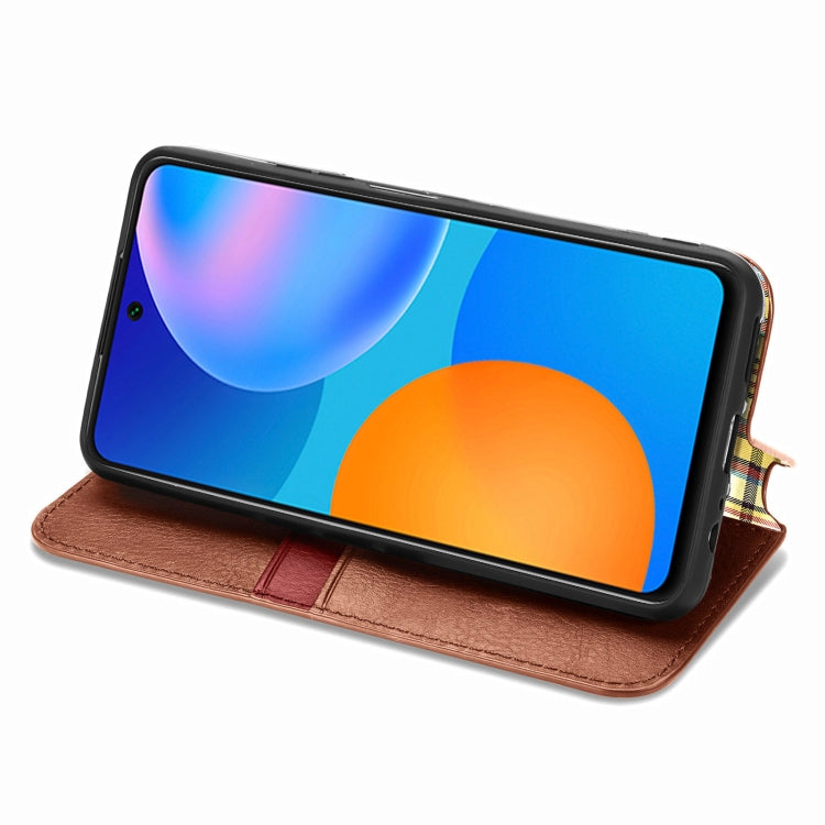 For Huawei P Smart 2021 Cubic Grid Pressed Horizontal Flip Magnetic PU Leather Case with Holder & Card Slots & Wallet