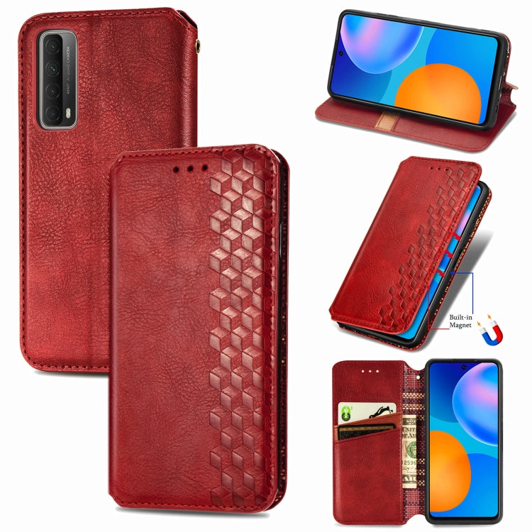 For Huawei P Smart 2021 Cubic Grid Pressed Horizontal Flip Magnetic PU Leather Case with Holder & Card Slots & Wallet
