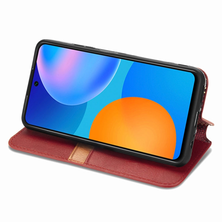 For Huawei P Smart 2021 Cubic Grid Pressed Horizontal Flip Magnetic PU Leather Case with Holder & Card Slots & Wallet