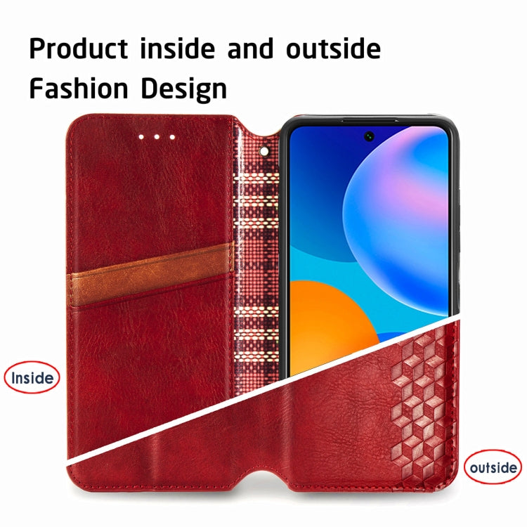 For Huawei P Smart 2021 Cubic Grid Pressed Horizontal Flip Magnetic PU Leather Case with Holder & Card Slots & Wallet