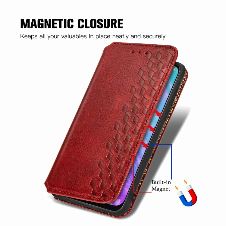For ZTE Blade 20 Smart Cubic Grid Pressed Horizontal Flip Magnetic PU Leather Case with Holder & Card Slots & Wallet