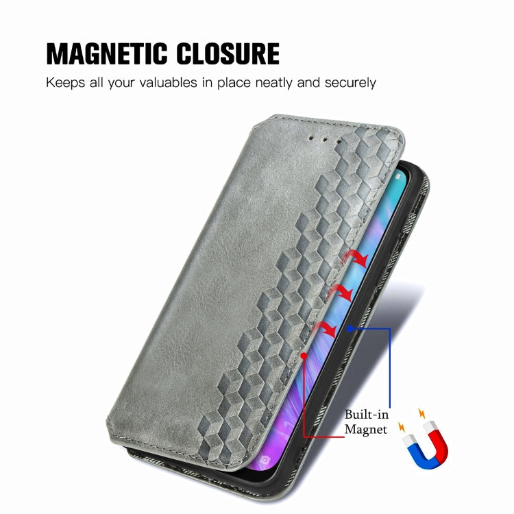 For ZTE Blade 20 Smart Cubic Grid Pressed Horizontal Flip Magnetic PU Leather Case with Holder & Card Slots & Wallet