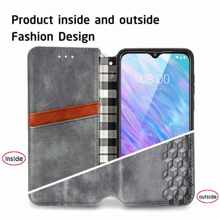 For ZTE Blade 20 Smart Cubic Grid Pressed Horizontal Flip Magnetic PU Leather Case with Holder & Card Slots & Wallet