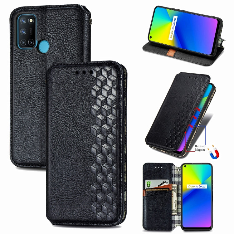 For OPPO Realme 7i / C17 Cubic Grid Pressed Horizontal Flip Magnetic PU Leather Case with Holder & Card Slots & Wallet