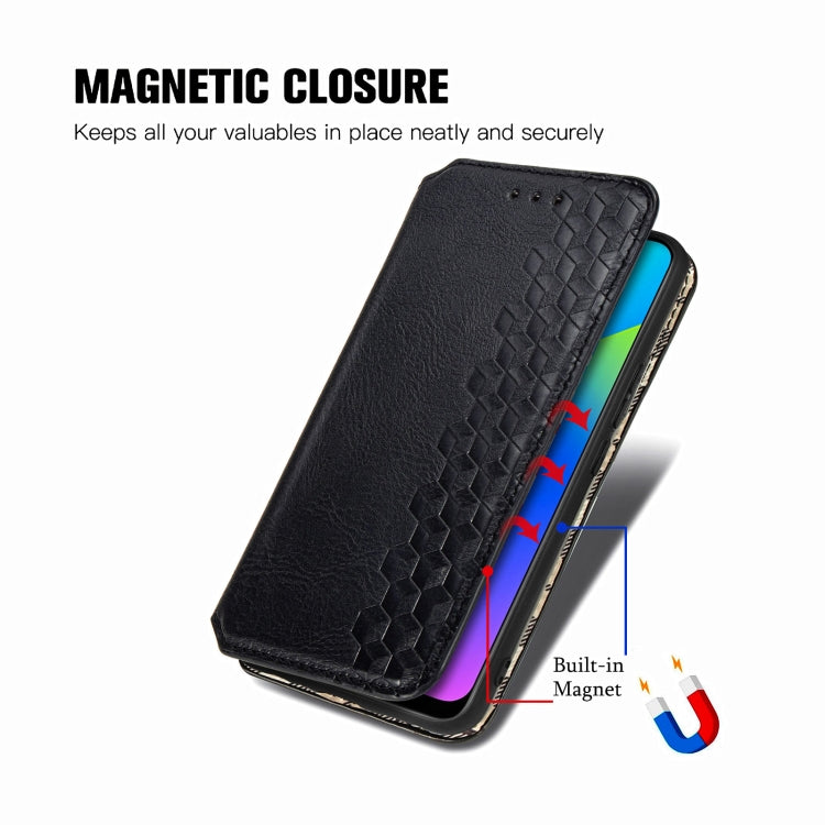 For OPPO Realme 7i / C17 Cubic Grid Pressed Horizontal Flip Magnetic PU Leather Case with Holder & Card Slots & Wallet