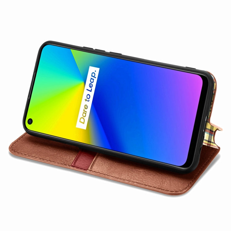 For OPPO Realme 7i / C17 Cubic Grid Pressed Horizontal Flip Magnetic PU Leather Case with Holder & Card Slots & Wallet