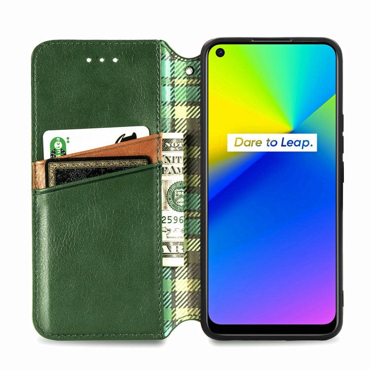 For OPPO Realme 7i / C17 Cubic Grid Pressed Horizontal Flip Magnetic PU Leather Case with Holder & Card Slots & Wallet