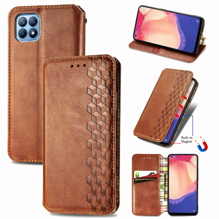 For OPPO Reno4 SE Cubic Grid Pressed Horizontal Flip Magnetic PU Leather Case with Holder & Card Slots & Wallet
