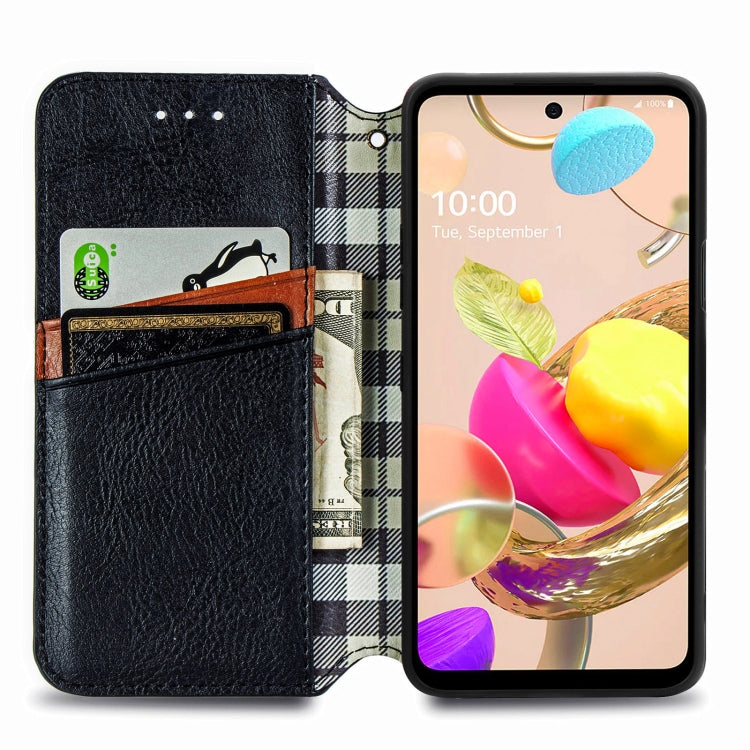 For LG K42 Cubic Grid Pressed Horizontal Flip Magnetic PU Leather Case with Holder & Card Slots & Wallet