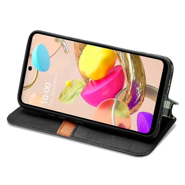 For LG K42 Cubic Grid Pressed Horizontal Flip Magnetic PU Leather Case with Holder & Card Slots & Wallet