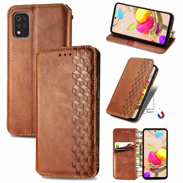 For LG K42 Cubic Grid Pressed Horizontal Flip Magnetic PU Leather Case with Holder & Card Slots & Wallet