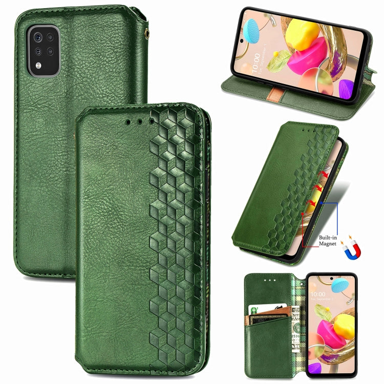 For LG K42 Cubic Grid Pressed Horizontal Flip Magnetic PU Leather Case with Holder & Card Slots & Wallet