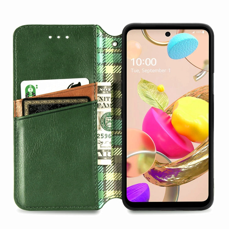 For LG K42 Cubic Grid Pressed Horizontal Flip Magnetic PU Leather Case with Holder & Card Slots & Wallet