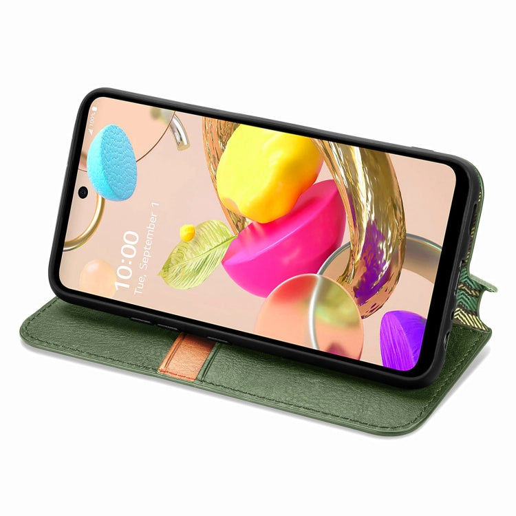 For LG K42 Cubic Grid Pressed Horizontal Flip Magnetic PU Leather Case with Holder & Card Slots & Wallet