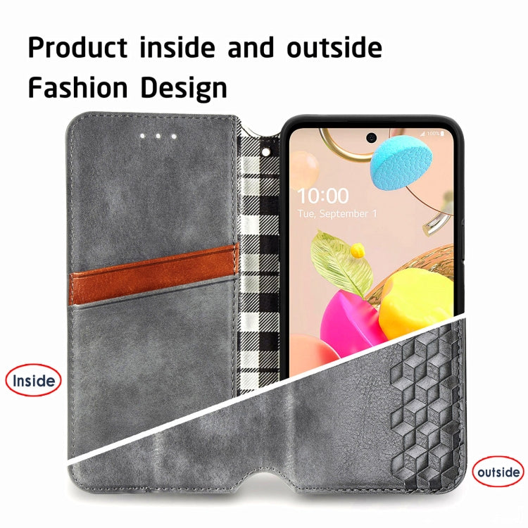 For LG K42 Cubic Grid Pressed Horizontal Flip Magnetic PU Leather Case with Holder & Card Slots & Wallet