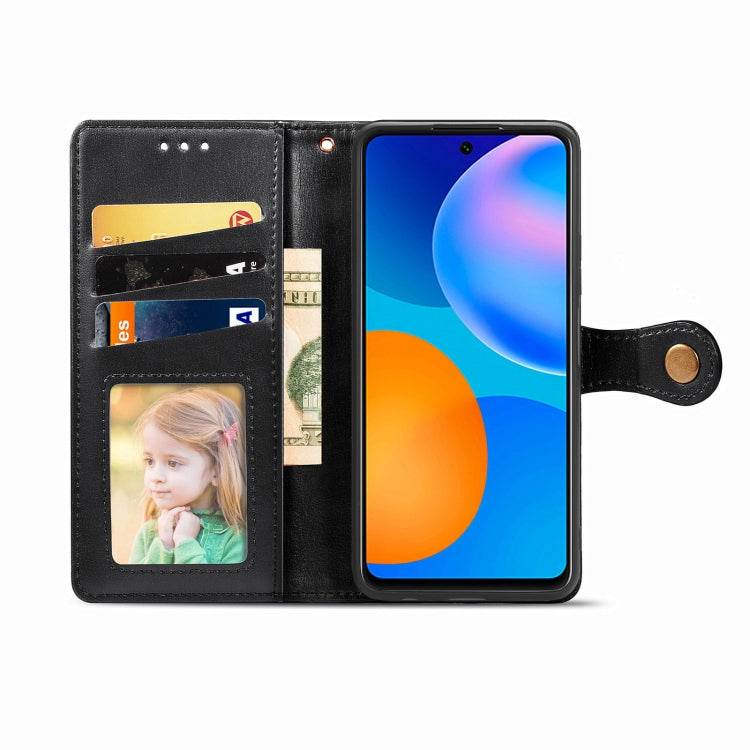 For Huawei P Smart 2021 Retro Solid Color Leather Buckle Phone Case with Lanyard & Photo Frame & Card Slot & Wallet & Stand Function