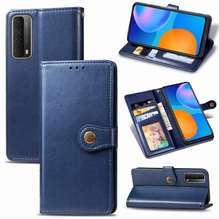 For Huawei P Smart 2021 Retro Solid Color Leather Buckle Phone Case with Lanyard & Photo Frame & Card Slot & Wallet & Stand Function