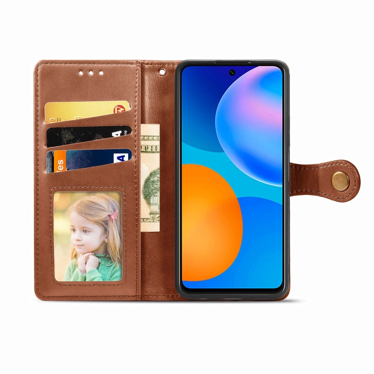 For Huawei P Smart 2021 Retro Solid Color Leather Buckle Phone Case with Lanyard & Photo Frame & Card Slot & Wallet & Stand Function