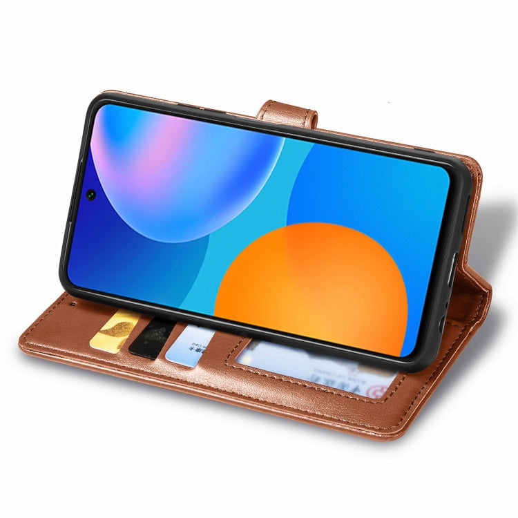 For Huawei P Smart 2021 Retro Solid Color Leather Buckle Phone Case with Lanyard & Photo Frame & Card Slot & Wallet & Stand Function