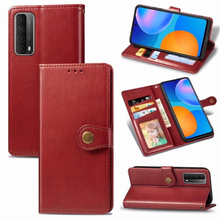 For Huawei P Smart 2021 Retro Solid Color Leather Buckle Phone Case with Lanyard & Photo Frame & Card Slot & Wallet & Stand Function