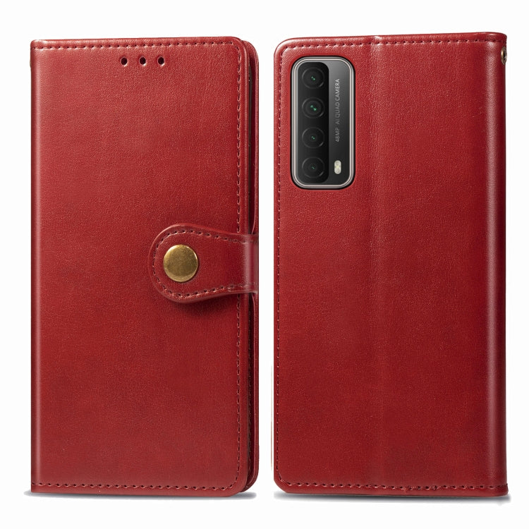 For Huawei P Smart 2021 Retro Solid Color Leather Buckle Phone Case with Lanyard & Photo Frame & Card Slot & Wallet & Stand Function