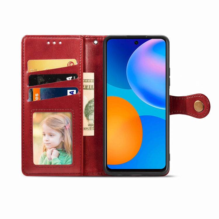 For Huawei P Smart 2021 Retro Solid Color Leather Buckle Phone Case with Lanyard & Photo Frame & Card Slot & Wallet & Stand Function