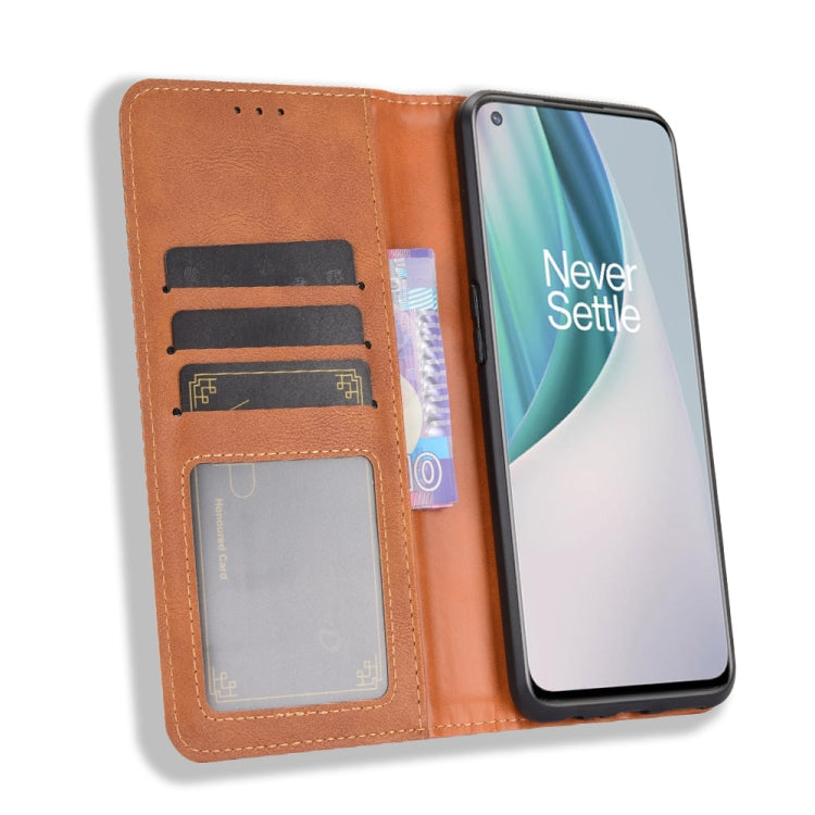 For OnePlus Nord N10 5G Magnetic Buckle Retro Crazy Horse Texture Horizontal Flip Leather Case with Holder & Card Slots & Photo Frame