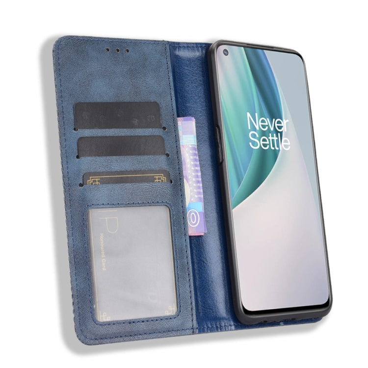For OnePlus Nord N10 5G Magnetic Buckle Retro Crazy Horse Texture Horizontal Flip Leather Case with Holder & Card Slots & Photo Frame