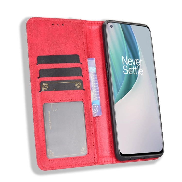 For OnePlus Nord N10 5G Magnetic Buckle Retro Crazy Horse Texture Horizontal Flip Leather Case with Holder & Card Slots & Photo Frame