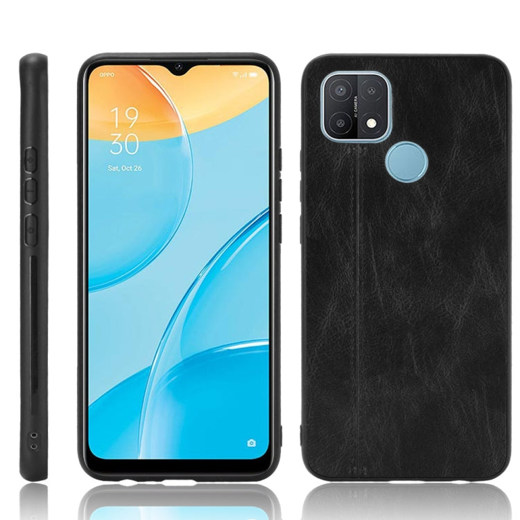 For OPPO A15 Shockproof Sewing Cow Pattern Skin PC + PU + TPU Case