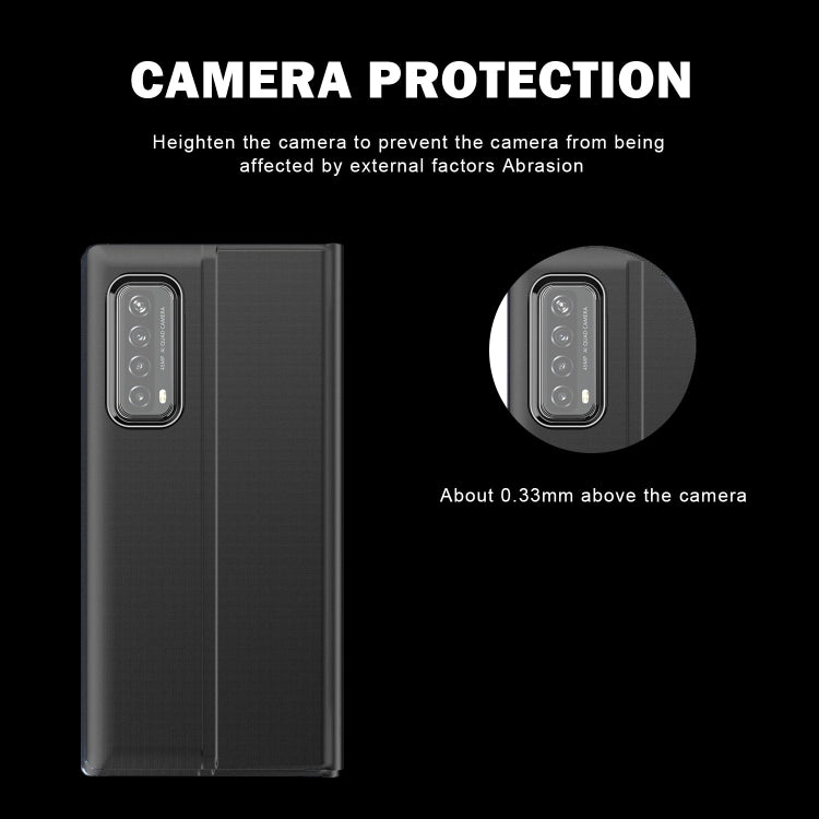 For Huawei P smart 2021 / Y7a Side Display Magnetic Horizontal Flip Plain Texture Cloth + PC Case with Holder & Sleep / Wake-up Function