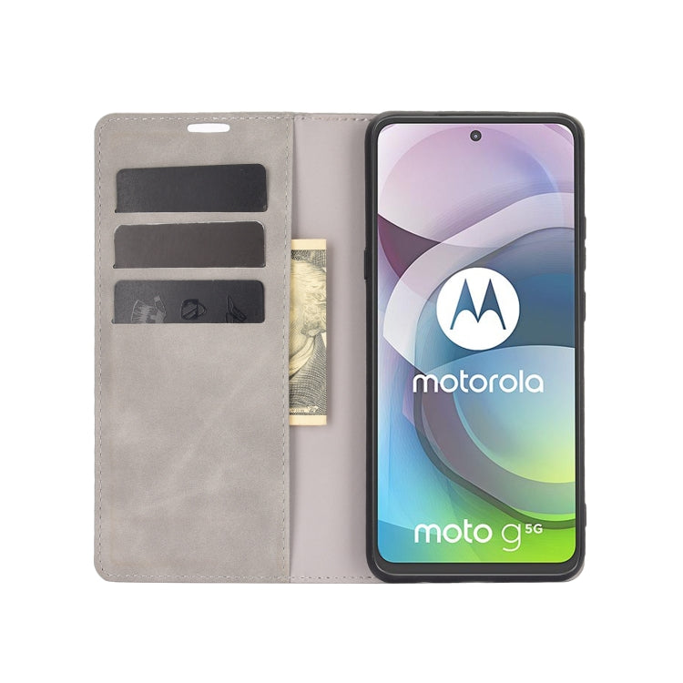 For Motorola Moto G 5G Retro-skin Business Magnetic Suction Leather Case with Holder & Card Slots & Wallet