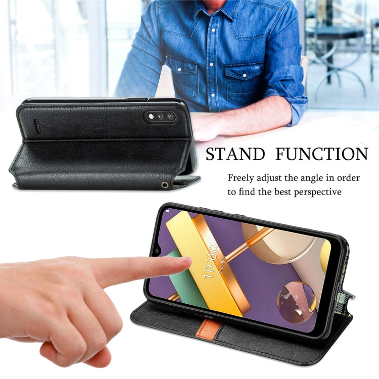 For LG K22 Cubic Grid Pressed Horizontal Flip Magnetic PU Leather Case with Holder & Card Slots & Wallet