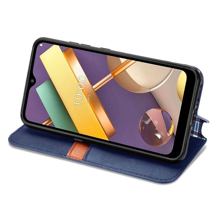 For LG K22 Cubic Grid Pressed Horizontal Flip Magnetic PU Leather Case with Holder & Card Slots & Wallet