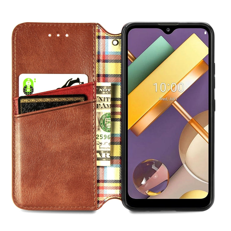 For LG K22 Cubic Grid Pressed Horizontal Flip Magnetic PU Leather Case with Holder & Card Slots & Wallet