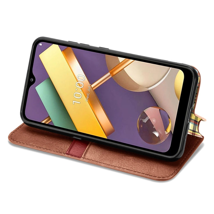 For LG K22 Cubic Grid Pressed Horizontal Flip Magnetic PU Leather Case with Holder & Card Slots & Wallet