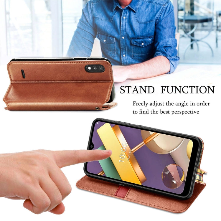 For LG K22 Cubic Grid Pressed Horizontal Flip Magnetic PU Leather Case with Holder & Card Slots & Wallet