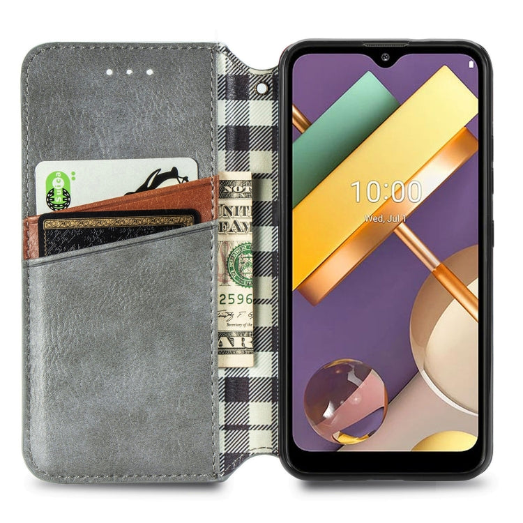 For LG K22 Cubic Grid Pressed Horizontal Flip Magnetic PU Leather Case with Holder & Card Slots & Wallet