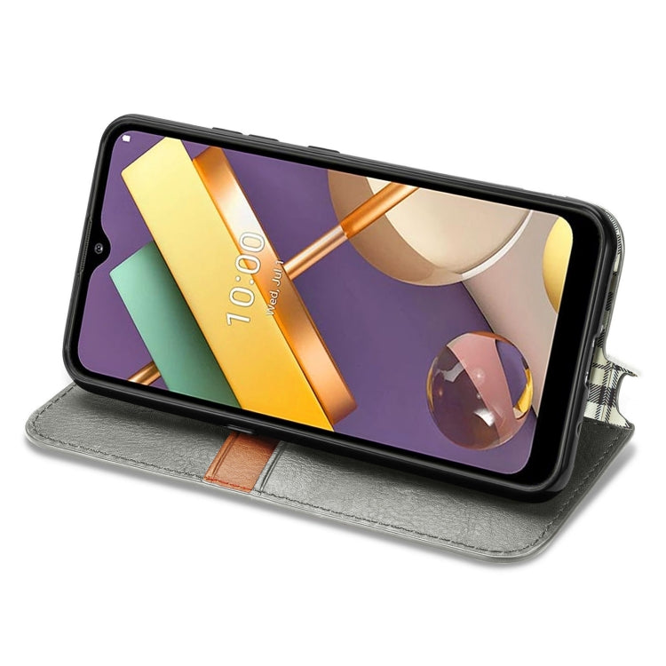 For LG K22 Cubic Grid Pressed Horizontal Flip Magnetic PU Leather Case with Holder & Card Slots & Wallet