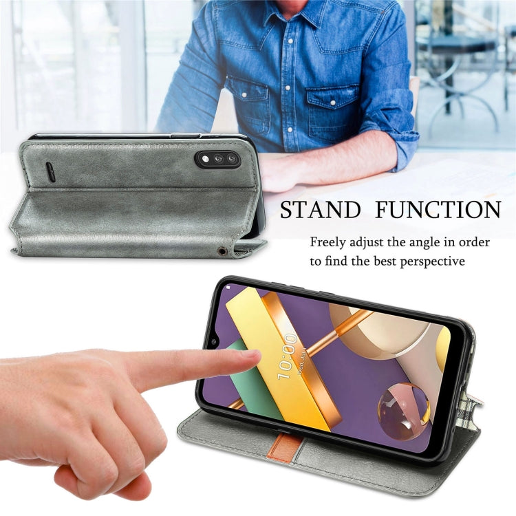 For LG K22 Cubic Grid Pressed Horizontal Flip Magnetic PU Leather Case with Holder & Card Slots & Wallet
