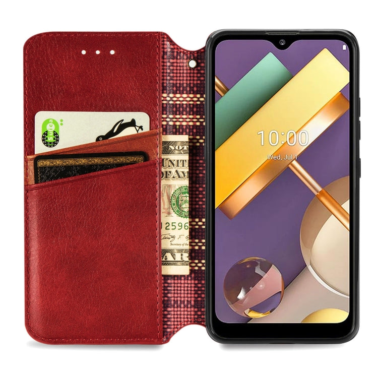 For LG K22 Cubic Grid Pressed Horizontal Flip Magnetic PU Leather Case with Holder & Card Slots & Wallet