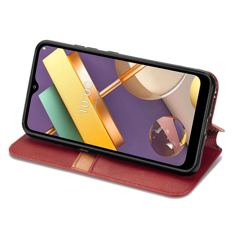 For LG K22 Cubic Grid Pressed Horizontal Flip Magnetic PU Leather Case with Holder & Card Slots & Wallet