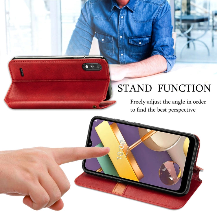 For LG K22 Cubic Grid Pressed Horizontal Flip Magnetic PU Leather Case with Holder & Card Slots & Wallet