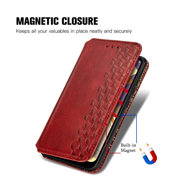 For LG K22 Cubic Grid Pressed Horizontal Flip Magnetic PU Leather Case with Holder & Card Slots & Wallet