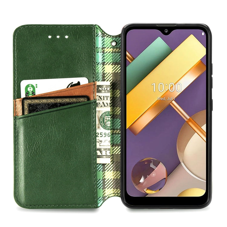 For LG K22 Cubic Grid Pressed Horizontal Flip Magnetic PU Leather Case with Holder & Card Slots & Wallet