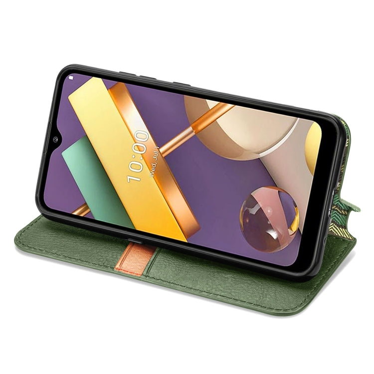 For LG K22 Cubic Grid Pressed Horizontal Flip Magnetic PU Leather Case with Holder & Card Slots & Wallet