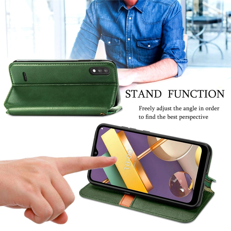 For LG K22 Cubic Grid Pressed Horizontal Flip Magnetic PU Leather Case with Holder & Card Slots & Wallet
