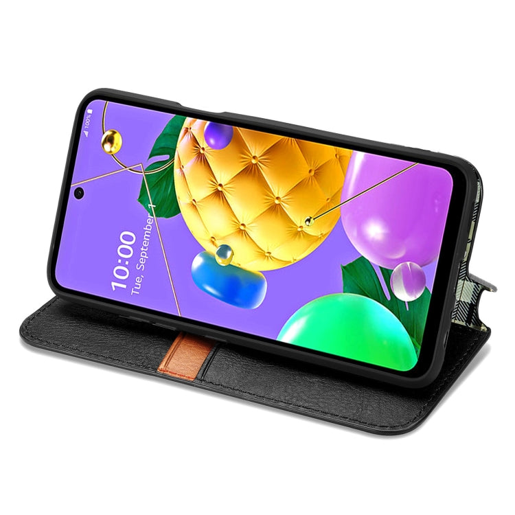 For LG K52 Cubic Grid Pressed Horizontal Flip Magnetic PU Leather Case with Holder & Card Slots & Wallet